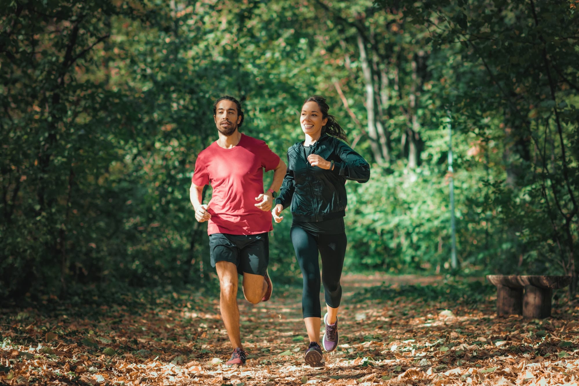 Young Couple Jogging, Nature, Outdoors
