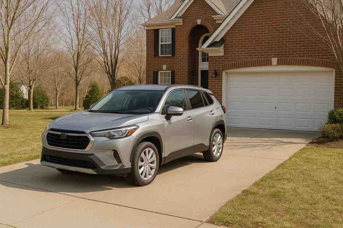 A silver SUV parked on the driveway of a well-kept suburban brick home, surrounded by bare trees in early spring—a visual representation of property subject to Loudoun County Personal Property Tax.