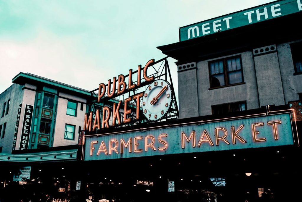 The Public Market neon sign at Pike Place Market, Seattle